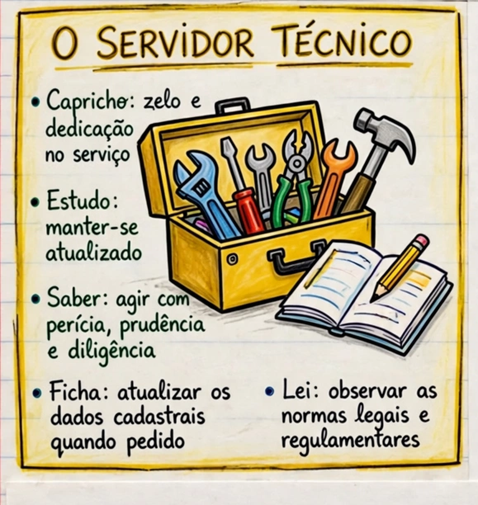 Os deveres do servidor, em uma folha